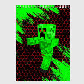 Скетчбук с принтом MINECRAFT CREEPER в Петрозаводске, 100% бумага
 | 48 листов, плотность листов — 100 г/м2, плотность картонной обложки — 250 г/м2. Листы скреплены сверху удобной пружинной спиралью | Тематика изображения на принте: creeper | game | minecraft | блоки | игра | квадраты | компьютерная | крипер | криппер | майнкрафт | огонь