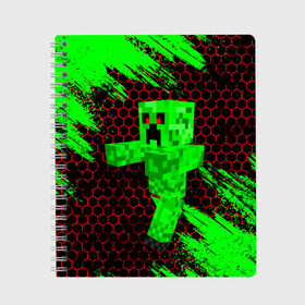 Тетрадь с принтом MINECRAFT CREEPER в Петрозаводске, 100% бумага | 48 листов, плотность листов — 60 г/м2, плотность картонной обложки — 250 г/м2. Листы скреплены сбоку удобной пружинной спиралью. Уголки страниц и обложки скругленные. Цвет линий — светло-серый
 | creeper | game | minecraft | блоки | игра | квадраты | компьютерная | крипер | криппер | майнкрафт | огонь