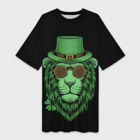 Платье-футболка 3D с принтом ЛЕВ ИРЛАНДЕЦ в Петрозаводске,  |  | irish | lion | pride | зеленый | ирландия | клевер | лев | прайд | царь зверей | шляпа