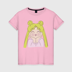 Женская футболка хлопок с принтом Sailor Moon в Петрозаводске, 100% хлопок | прямой крой, круглый вырез горловины, длина до линии бедер, слегка спущенное плечо | face | girl | sailor moon | sailormoon | девочка | лицо | мультяшка | сейлормун | сэйлор мун