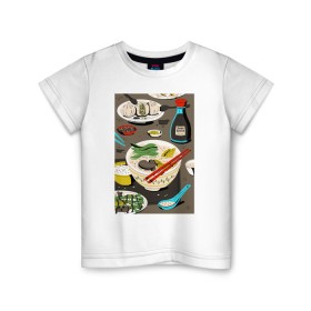 Детская футболка хлопок с принтом Азиатская еда в Петрозаводске, 100% хлопок | круглый вырез горловины, полуприлегающий силуэт, длина до линии бедер | блюда | готовка | еда | кулинар | повар | шеф повар