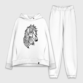 Женский костюм хлопок Oversize с принтом Конь Art в Петрозаводске,  |  | black | casual | cowboy | horse | арт | голова | грива | дикие | единорог | жеребец | животные | звери | кобыла | ковбой | конь | краски | лошадка | лошадь | мерин | мустанг | парнокопытные | пегас | пони | рисунок