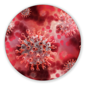 Коврик для мышки круглый с принтом Коронавирус в Петрозаводске, резина и полиэстер | круглая форма, изображение наносится на всю лицевую часть | абстрактно | абстрактные | абстрактный | абстракция | бактерии | бактерия | вирус | вирусный | вирусы | заражение | коронавирус | микроб | микробы | спора | споры | шип