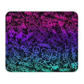 Коврик для мышки прямоугольный с принтом Граффити Neon в Петрозаводске, натуральный каучук | размер 230 х 185 мм; запечатка лицевой стороны | blue | cyberpunk | drawing | graffiti | lettering | neon | paint | purple | text | брызги | граффити | киберпанк | краска | надписи | неон | рисунок | синий | текст | фиолетовый