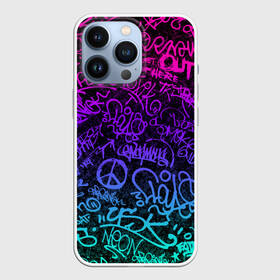 Чехол для iPhone 13 Pro с принтом Граффити Neon в Петрозаводске,  |  | blue | cyberpunk | drawing | graffiti | lettering | neon | paint | purple | text | брызги | граффити | киберпанк | краска | надписи | неон | рисунок | синий | текст | фиолетовый