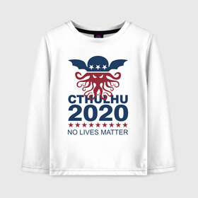 Детский лонгслив хлопок с принтом CTHULHU 2020 в Петрозаводске, 100% хлопок | круглый вырез горловины, полуприлегающий силуэт, длина до линии бедер | Тематика изображения на принте: 2020 | all lives matter | alm | black lives matter | blm | cthulhu | gamer | george floyd | lives matter | nigger | police | usa | wlm | афроамериканец | беспорядки | джордж флойд | игра | ктулху | расизм | сша