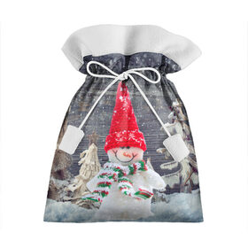 Подарочный 3D мешок с принтом Снеговик, Новогодняя в Петрозаводске, 100% полиэстер | Размер: 29*39 см | ёлки | красный | новый год | снег | снеговик