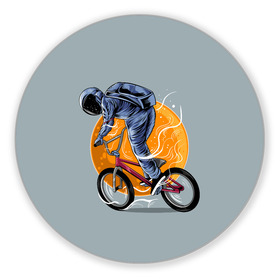 Коврик для мышки круглый с принтом Космический велосипедист (Z) в Петрозаводске, резина и полиэстер | круглая форма, изображение наносится на всю лицевую часть | bicycle | bicyclist | bike | biker | bmx | cycle | galaxy | moon | rider | space | stars | байкер | бмх | вело | велогонщик | велосепедист | велосипед | велоспорт | гонщик | космос | луна