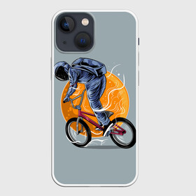 Чехол для iPhone 13 mini с принтом Космический велосипедист (Z) в Петрозаводске,  |  | bicycle | bicyclist | bike | biker | bmx | cycle | galaxy | moon | rider | space | stars | байкер | бмх | вело | велогонщик | велосепедист | велосипед | велоспорт | гонщик | космос | луна