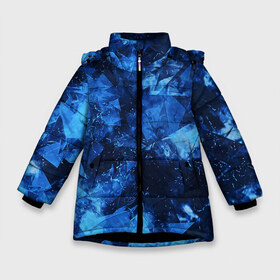 Зимняя куртка для девочек 3D с принтом Blue Abstraction в Петрозаводске, ткань верха — 100% полиэстер; подклад — 100% полиэстер, утеплитель — 100% полиэстер. | длина ниже бедра, удлиненная спинка, воротник стойка и отстегивающийся капюшон. Есть боковые карманы с листочкой на кнопках, утяжки по низу изделия и внутренний карман на молнии. 

Предусмотрены светоотражающий принт на спинке, радужный светоотражающий элемент на пуллере молнии и на резинке для утяжки. | abstraction | blue | geometry | stripes | texture | абстракция | геометрия | осколки | синий | стекло | текстура | узоры