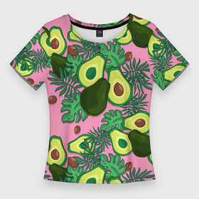 Женская футболка 3D Slim с принтом avocado в Петрозаводске,  |  | avocado | авокадо | веганство | вегетарианство | еда | зеленый | земля | зож | листья | овощи | позиция | природа | фрукты