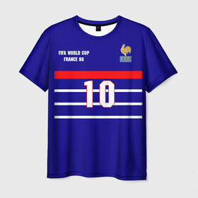 Мужская футболка 3D с принтом Форма Франции (Zidane) в Петрозаводске, 100% полиэфир | прямой крой, круглый вырез горловины, длина до линии бедер | Тематика изображения на принте: zidane | зидан | зизу | зинедин зидан | легенда франции | номер 10 | реал мадрид | ретро форма | сборная франции | тренер реала | фильм такси | футболка из фильма такси | чемпионат мира 1998 | чемпионы мира