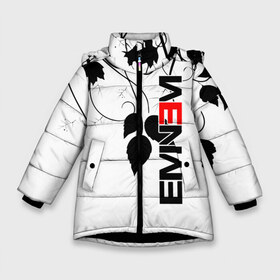 Зимняя куртка для девочек 3D с принтом Eminem в Петрозаводске, ткань верха — 100% полиэстер; подклад — 100% полиэстер, утеплитель — 100% полиэстер. | длина ниже бедра, удлиненная спинка, воротник стойка и отстегивающийся капюшон. Есть боковые карманы с листочкой на кнопках, утяжки по низу изделия и внутренний карман на молнии. 

Предусмотрены светоотражающий принт на спинке, радужный светоотражающий элемент на пуллере молнии и на резинке для утяжки. | aftermath | hip | hop | kamikaze | music | music to be murdered by | rap | remastered | vevo | маршалл брюс мэтерс | слим шейди | эминем
