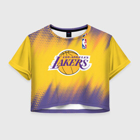 Женская футболка Crop-top 3D с принтом Los Angeles Lakers в Петрозаводске, 100% полиэстер | круглая горловина, длина футболки до линии талии, рукава с отворотами | basketball | game | lakers | los angeles | los angeles lakers | nba | sport | баскетбол | игра | лейкерс | лос анджелес | лос анджелес лейкерс | нба | спорт