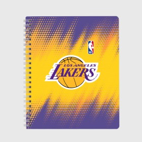 Тетрадь с принтом Los Angeles Lakers в Петрозаводске, 100% бумага | 48 листов, плотность листов — 60 г/м2, плотность картонной обложки — 250 г/м2. Листы скреплены сбоку удобной пружинной спиралью. Уголки страниц и обложки скругленные. Цвет линий — светло-серый
 | basketball | game | lakers | los angeles | los angeles lakers | nba | sport | баскетбол | игра | лейкерс | лос анджелес | лос анджелес лейкерс | нба | спорт