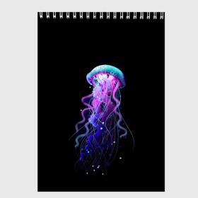 Скетчбук с принтом Jellyfish в Петрозаводске, 100% бумага
 | 48 листов, плотность листов — 100 г/м2, плотность картонной обложки — 250 г/м2. Листы скреплены сверху удобной пружинной спиралью | Тематика изображения на принте: art | black. neon | jellyfish | медуза