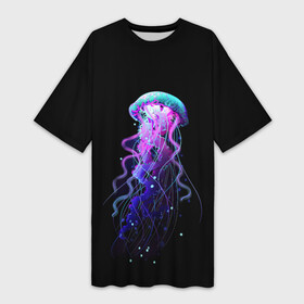 Платье-футболка 3D с принтом Jellyfish в Петрозаводске,  |  | art | black. neon | jellyfish | медуза