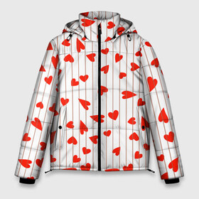 Мужская зимняя куртка 3D с принтом Просто сердечки в Петрозаводске, верх — 100% полиэстер; подкладка — 100% полиэстер; утеплитель — 100% полиэстер | длина ниже бедра, свободный силуэт Оверсайз. Есть воротник-стойка, отстегивающийся капюшон и ветрозащитная планка. 

Боковые карманы с листочкой на кнопках и внутренний карман на молнии. | heart | hearts | lines | red | в | забавные | красные | линии | любовь | полоску | полосы | прикольные | рисунки | сердечки | сердце