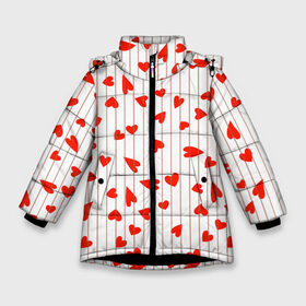 Зимняя куртка для девочек 3D с принтом Просто сердечки в Петрозаводске, ткань верха — 100% полиэстер; подклад — 100% полиэстер, утеплитель — 100% полиэстер. | длина ниже бедра, удлиненная спинка, воротник стойка и отстегивающийся капюшон. Есть боковые карманы с листочкой на кнопках, утяжки по низу изделия и внутренний карман на молнии. 

Предусмотрены светоотражающий принт на спинке, радужный светоотражающий элемент на пуллере молнии и на резинке для утяжки. | heart | hearts | lines | red | в | забавные | красные | линии | любовь | полоску | полосы | прикольные | рисунки | сердечки | сердце