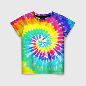 Детская футболка 3D с принтом TIE-DYE СТЕНА в Петрозаводске, 100% гипоаллергенный полиэфир | прямой крой, круглый вырез горловины, длина до линии бедер, чуть спущенное плечо, ткань немного тянется | Тематика изображения на принте: abstract | abstraction | color | geometry | paitnt | psy | абстракция | геометрия | краски | неоновые | психоделика