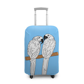 Чехол для чемодана 3D с принтом Белые попугаи в Петрозаводске, 86% полиэфир, 14% спандекс | двустороннее нанесение принта, прорези для ручек и колес | bird | parrot | tropical | wings | азия | ара | джунгли | дикие | животные | клюв | крылья | латинская | летние | лето | небесный | острова | отдых | пальмы | перья | попугаи | попугай | птица | птичка | райские | тропики