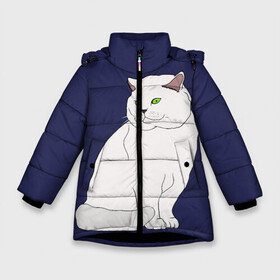 Зимняя куртка для девочек 3D с принтом Белый британский котик в Петрозаводске, ткань верха — 100% полиэстер; подклад — 100% полиэстер, утеплитель — 100% полиэстер. | длина ниже бедра, удлиненная спинка, воротник стойка и отстегивающийся капюшон. Есть боковые карманы с листочкой на кнопках, утяжки по низу изделия и внутренний карман на молнии. 

Предусмотрены светоотражающий принт на спинке, радужный светоотражающий элемент на пуллере молнии и на резинке для утяжки. | Тематика изображения на принте: cat | cute | kitten | meow | британец | британский | взгляд | друзья | животные | зверек | зверюшки | каваи | киска | котенок | котик | коты | котята | кошак | кошечки | кошки | лапы | милые | мордочка | мяу | няшные