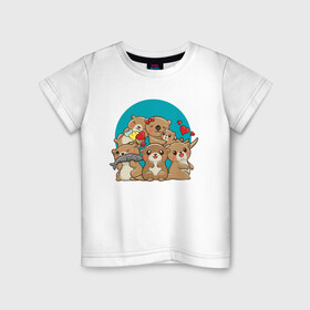 Детская футболка хлопок с принтом Милые морские выдры в Петрозаводске, 100% хлопок | круглый вырез горловины, полуприлегающий силуэт, длина до линии бедер | выдра | животные | милая | милые | милый | море | морская | подводные | рыба | хомяк | хомячок