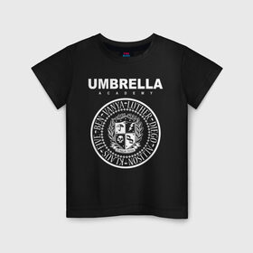 Детская футболка хлопок с принтом Академия Амбрелла в Петрозаводске, 100% хлопок | круглый вырез горловины, полуприлегающий силуэт, длина до линии бедер | umbrella | umbrella academy | академия амбрелла | амбрелла | герб