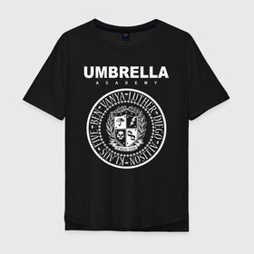 Мужская футболка хлопок Oversize с принтом Академия Амбрелла в Петрозаводске, 100% хлопок | свободный крой, круглый ворот, “спинка” длиннее передней части | umbrella | umbrella academy | академия амбрелла | амбрелла | герб