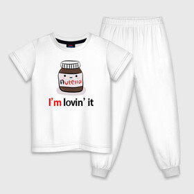 Детская пижама хлопок с принтом Nutella в Петрозаводске, 100% хлопок |  брюки и футболка прямого кроя, без карманов, на брюках мягкая резинка на поясе и по низу штанин
 | Тематика изображения на принте: nutella | вкусно | вкусняшка | любовь | нутелла | нутэлла | сладкое