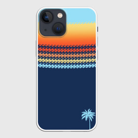 Чехол для iPhone 13 mini с принтом Летние волны и пальма в Петрозаводске,  |  | август | вода | дача | деревня | жара | загар | зелень | зной | июль | июнь | каллиграфия | каникулы | купальник | купание | курорт | луг | море | мороженое | отдых | отпуск | песок | пляж | радость | сезон