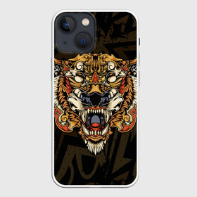 Чехол для iPhone 13 mini с принтом Тигровый стимпанк (Tiger) в Петрозаводске,  |  | барс | волк | детёныш | джунгли | енот | животное | злость | зубр | клыки | кот | лев | леопард | лес | листья | львица | медведь | монстр | оскал | охотник | пасть | полосы | пятнистая | рык | рычание | тигр