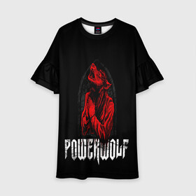 Детское платье 3D с принтом POWERWOLF в Петрозаводске, 100% полиэстер | прямой силуэт, чуть расширенный к низу. Круглая горловина, на рукавах — воланы | hardcore | metal | music | powerwolf | punk | rock | волки | метал | музыка | панк | рок