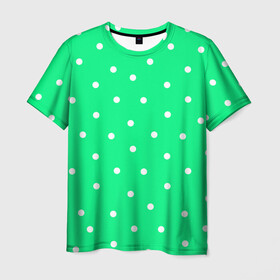 Мужская футболка 3D с принтом Горошек на зеленом в Петрозаводске, 100% полиэфир | прямой крой, круглый вырез горловины, длина до линии бедер | baby | casual | girl | green | pattern | геометрия | горох | горошек | девушкам | детские | зелень | круги | круглый | кружочки | летние | лето | листья | многоточие | мятный | нежные | орнамент | пастельные | паттерн