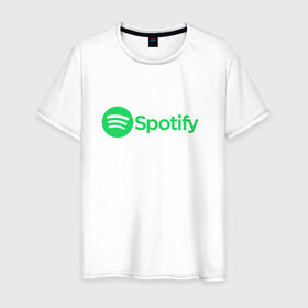 Мужская футболка хлопок с принтом Spotify в Петрозаводске, 100% хлопок | прямой крой, круглый вырез горловины, длина до линии бедер, слегка спущенное плечо. | spotify | арт | лого | спотифай