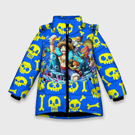Зимняя куртка для девочек 3D с принтом Ван Пис Луффи в Петрозаводске, ткань верха — 100% полиэстер; подклад — 100% полиэстер, утеплитель — 100% полиэстер. | длина ниже бедра, удлиненная спинка, воротник стойка и отстегивающийся капюшон. Есть боковые карманы с листочкой на кнопках, утяжки по низу изделия и внутренний карман на молнии. 

Предусмотрены светоотражающий принт на спинке, радужный светоотражающий элемент на пуллере молнии и на резинке для утяжки. | Тематика изображения на принте: brook | chopper | kid | lo | luffy | monkey | nami | one piece | pirates | robin | sanji | usopp | zoro | белоус | брук | ван пис | джимбей | зоро | йонко | кайдо | кид | ло | луффи | мугивара | мугивары | нами | пираты | робин | роджер | сандж