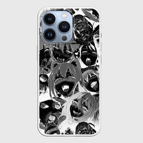 Чехол для iPhone 13 Pro с принтом Ахегао паттерн черный в Петрозаводске,  |  | Тематика изображения на принте: ahegao | kawai | kowai | oppai | otaku | senpai | sugoi | waifu | yandere | ахегао | ковай | отаку | семпай | сенпай | сэмпай | яндере