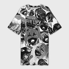 Платье-футболка 3D с принтом Ахегао паттерн черный в Петрозаводске,  |  | ahegao | kawai | kowai | oppai | otaku | senpai | sugoi | waifu | yandere | ахегао | ковай | отаку | семпай | сенпай | сэмпай | яндере
