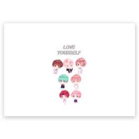 Поздравительная открытка с принтом BTS Love Yourself в Петрозаводске, 100% бумага | плотность бумаги 280 г/м2, матовая, на обратной стороне линовка и место для марки
 | bts | k pop | love | love yourself | битиес