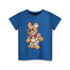 Детская футболка хлопок с принтом Медведь с ножом в Петрозаводске, 100% хлопок | круглый вырез горловины, полуприлегающий силуэт, длина до линии бедер | Тематика изображения на принте: медведь | медведь с ножом | мишка | мишка с ножом | плюшевый медведь | плюшевый медведь с ножом | плюшевый мишка с ножом