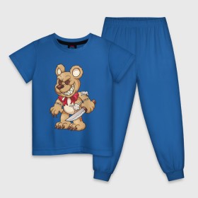 Детская пижама хлопок с принтом Медведь с ножом в Петрозаводске, 100% хлопок |  брюки и футболка прямого кроя, без карманов, на брюках мягкая резинка на поясе и по низу штанин
 | Тематика изображения на принте: медведь | медведь с ножом | мишка | мишка с ножом | плюшевый медведь | плюшевый медведь с ножом | плюшевый мишка с ножом