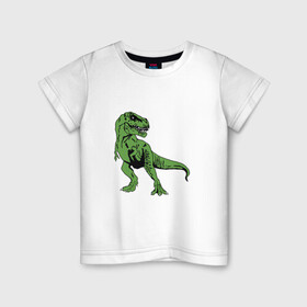 Детская футболка хлопок с принтом Тираннозавр Рекс в Петрозаводске, 100% хлопок | круглый вырез горловины, полуприлегающий силуэт, длина до линии бедер | гигант | джунгли | дикий | динозавр | динозаврик | древние | животные | зверь | злой | зубы | исторические | клыки | когти | оскал | парк | пасть | природа | редкие | свирепый | страшный | существа | хвост
