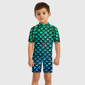 Детский купальный костюм 3D с принтом Змеиная кожа в Петрозаводске, Полиэстер 85%, Спандекс 15% | застежка на молнии на спине | бирюзовый | блики | зеленый | змея | кожа | свет | синий | чешуя