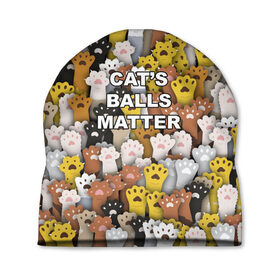 Шапка 3D с принтом Cats Balls Matter в Петрозаводске, 100% полиэстер | универсальный размер, печать по всей поверхности изделия | black lives matter | blm | жизни черных | кот | котии | кошка | лапки | паттерн | протест | толпа | яйца