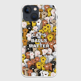 Чехол для iPhone 13 mini с принтом Cats Balls Matter в Петрозаводске,  |  | black lives matter | blm | жизни черных | кот | котии | кошка | лапки | паттерн | протест | толпа | яйца