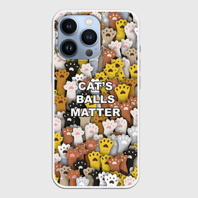 Чехол для iPhone 13 Pro с принтом Cats Balls Matter в Петрозаводске,  |  | black lives matter | blm | жизни черных | кот | котии | кошка | лапки | паттерн | протест | толпа | яйца
