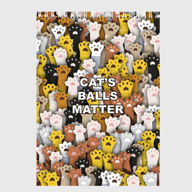 Скетчбук с принтом Cats Balls Matter в Петрозаводске, 100% бумага
 | 48 листов, плотность листов — 100 г/м2, плотность картонной обложки — 250 г/м2. Листы скреплены сверху удобной пружинной спиралью | black lives matter | blm | жизни черных | кот | котии | кошка | лапки | паттерн | протест | толпа | яйца