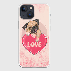 Чехол для iPhone 13 mini с принтом Love Pug | Люблю мопса (Z) в Петрозаводске,  |  | dog | doggie | doggy | mops | pug | декоративная собака | друг человека | другу | кинолог | лабрадор | малые молоссоиды | мопс | мопсик | мохнатый | пес | пёсель | пёсик | подарок | подруге | собака | собакен | собаки