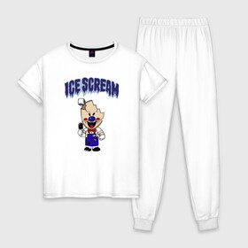Женская пижама хлопок с принтом Ice Scream в Петрозаводске, 100% хлопок | брюки и футболка прямого кроя, без карманов, на брюках мягкая резинка на поясе и по низу штанин | horror | ice scream | neighborhood | аркадный | хоррор