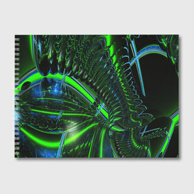 Альбом для рисования с принтом DIGITAL NEON GREEN в Петрозаводске, 100% бумага
 | матовая бумага, плотность 200 мг. | abstract | abstraction | color | fractal | geometry | paitnt | psy | rdtktr | абстракция | геометрия | краски | неоновые | психоделика | фрактал